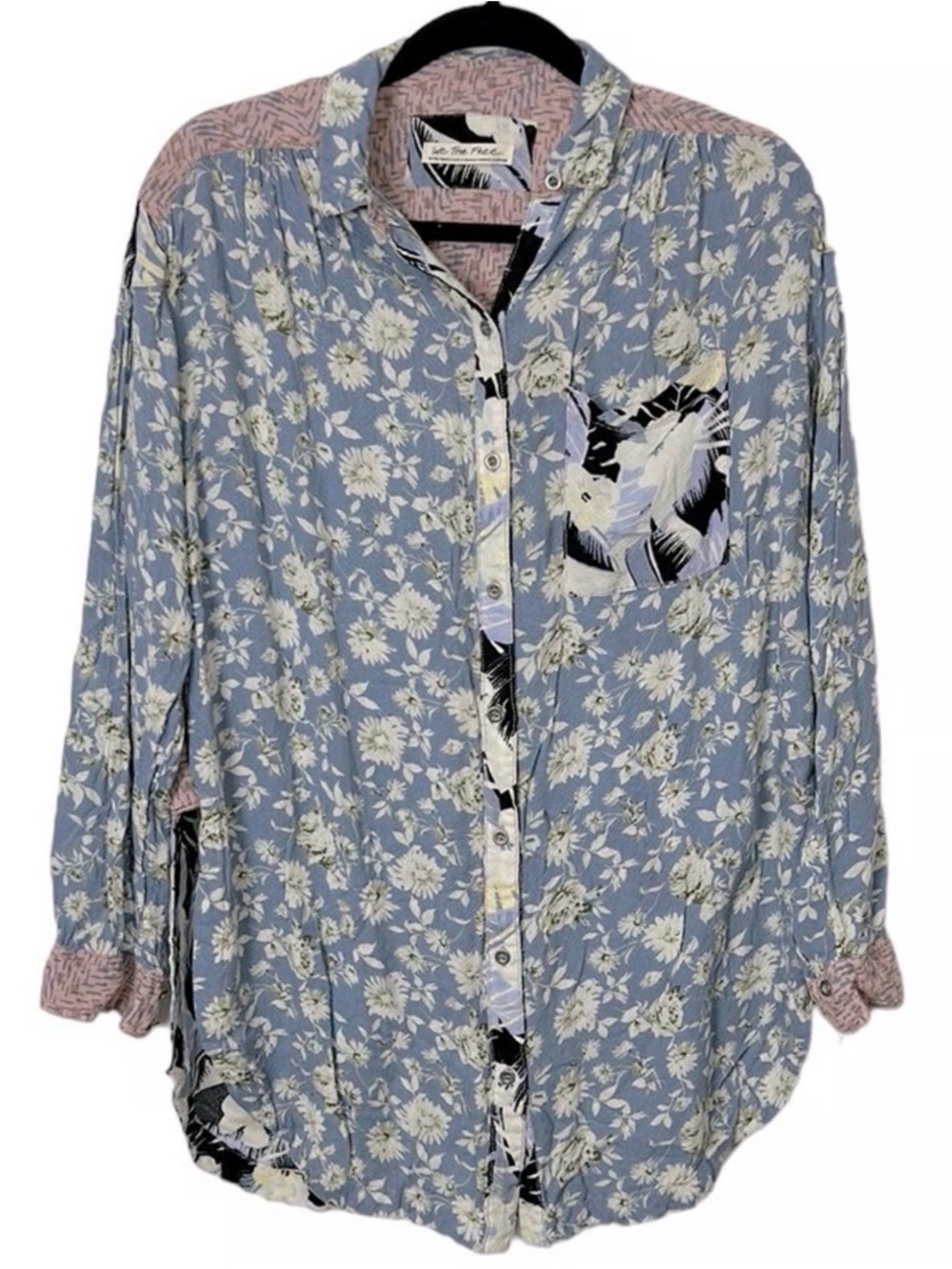 We the Free / Free People Mixed Print Button Down Floral Shirt Pink / Blue XS